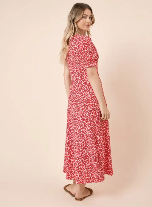DOROTHY PERKINS Red Ditsy V Neck Short Sleeve Midi Dress 22
