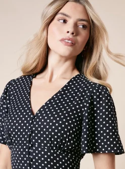 DOROTHY PERKINS Spot Button Through Flutter Sleeve Midi Dress 10