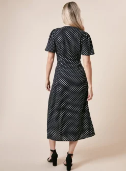 DOROTHY PERKINS Spot Button Through Flutter Sleeve Midi Dress 10