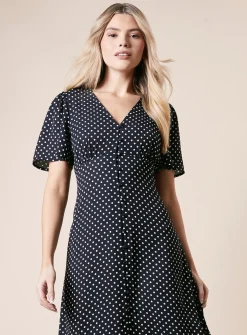 DOROTHY PERKINS Spot Button Through Flutter Sleeve Midi Dress 10