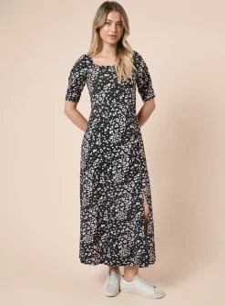 DOROTHY PERKINS Square Neck Leopard Short Sleeve Midi Dress 10