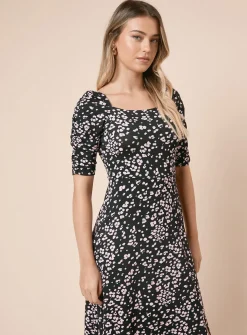 DOROTHY PERKINS Square Neck Leopard Short Sleeve Midi Dress 10