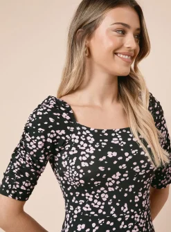 DOROTHY PERKINS Square Neck Leopard Short Sleeve Midi Dress 10