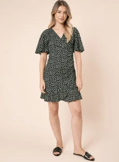 DOROTHY PERKINS V Neck Short Sleeve Spot Wrap Mini Dress 14