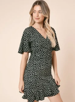DOROTHY PERKINS V Neck Short Sleeve Spot Wrap Mini Dress 14