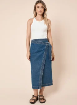 DOROTHY PERKINS Wrap Front Denim Midi Skirt 8