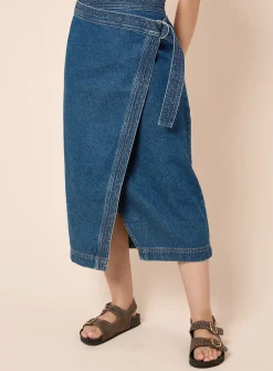 DOROTHY PERKINS Wrap Front Denim Midi Skirt 8