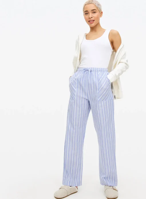 Dusky Blue Stripe Print Pyjama Bottoms 18