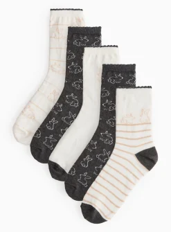 Easter Bunny Print Ankle Socks 5 Pack 4-8