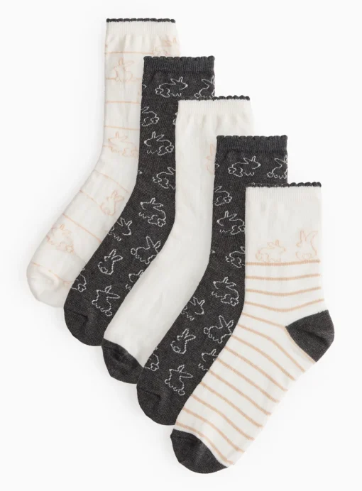 Easter Bunny Print Ankle Socks 5 Pack 4-8