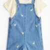 Easter Duck Embroidered Denim Dungarees Set 9-12 months
