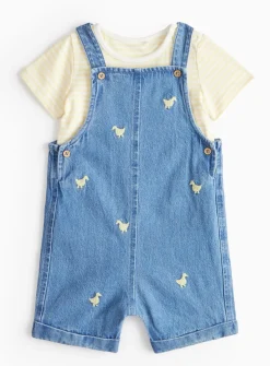 Easter Duck Embroidered Denim Dungarees Set 9-12 months