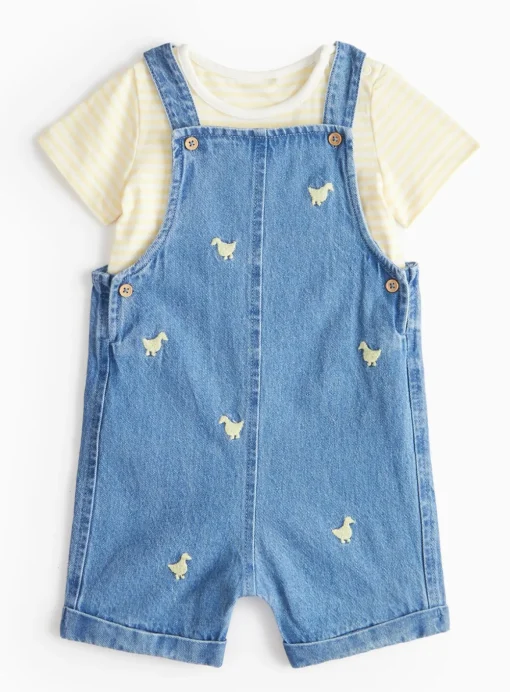 Easter Duck Embroidered Denim Dungarees Set 9-12 months