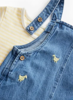 Easter Duck Embroidered Denim Dungarees Set 9-12 months