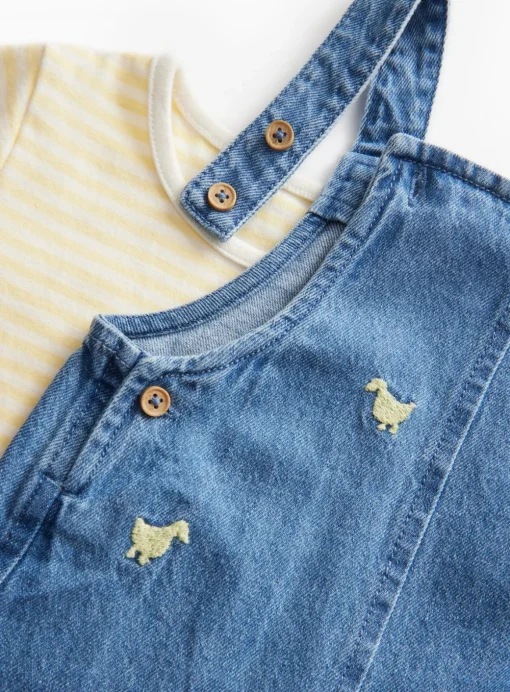 Easter Duck Embroidered Denim Dungarees Set 9-12 months