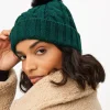 Emerald Green Cable Knitted Pom Pom Hat One Size