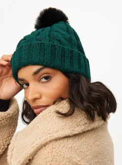 Emerald Green Cable Knitted Pom Pom Hat One Size