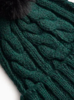 Emerald Green Cable Knitted Pom Pom Hat One Size