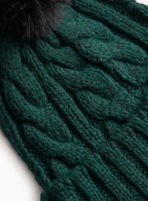 Emerald Green Cable Knitted Pom Pom Hat One Size