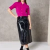EVERBELLE Black PU Column Midi Skirt 6