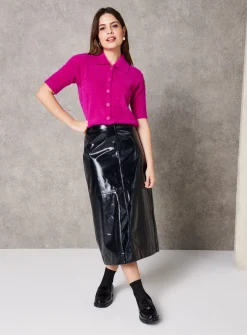 EVERBELLE Black PU Column Midi Skirt 6