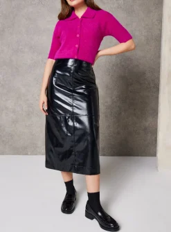 EVERBELLE Black PU Column Midi Skirt 6
