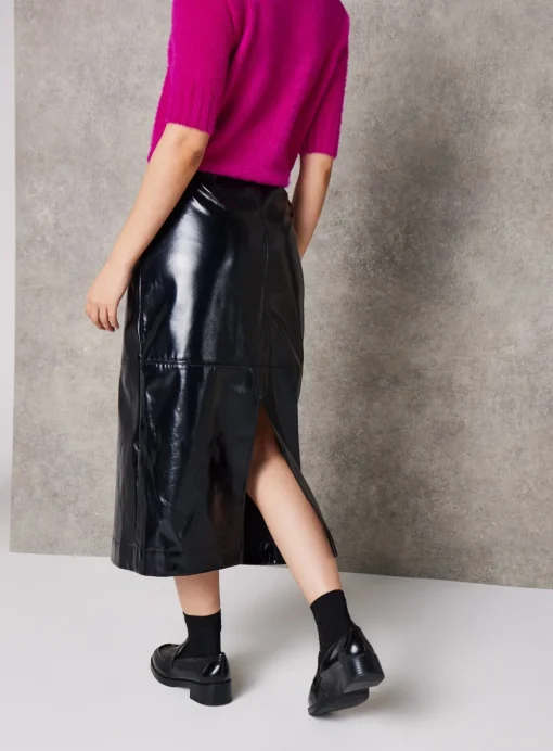 EVERBELLE Black PU Column Midi Skirt 6