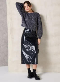 EVERBELLE Charcoal Tinsel Relaxed Knitted Jumper L