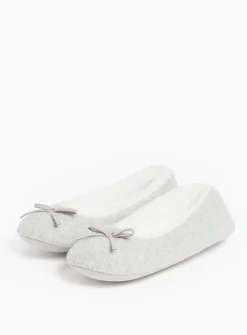 Felt Grey Faux Fur Lined Ballerina Slippers 4