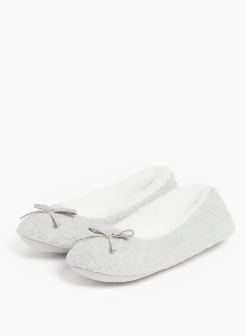 Felt Grey Faux Fur Lined Ballerina Slippers 4