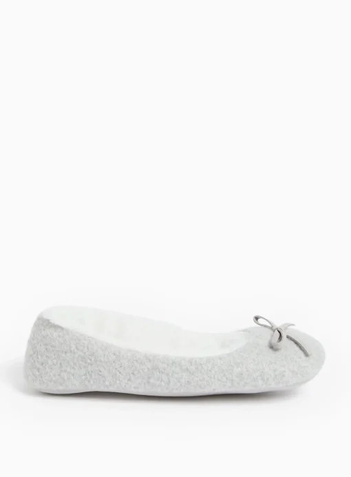 Felt Grey Faux Fur Lined Ballerina Slippers 4