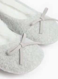 Felt Grey Faux Fur Lined Ballerina Slippers 4