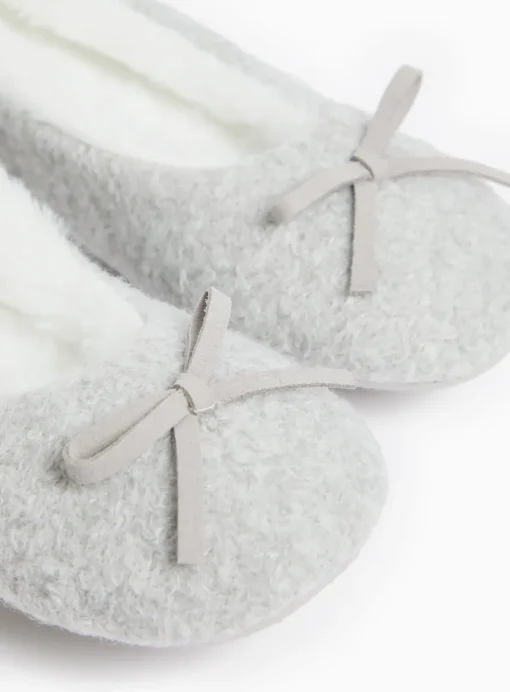 Felt Grey Faux Fur Lined Ballerina Slippers 4