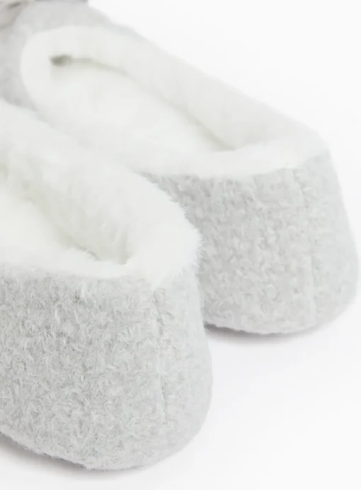 Felt Grey Faux Fur Lined Ballerina Slippers 4