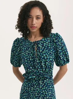 FINERY Anika Dress Navy Ditsy 16