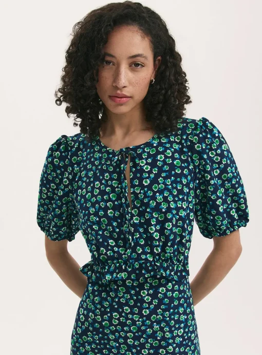 FINERY Anika Dress Navy Ditsy 16