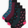 Flamingo Palm Tree Pattern Ankle Socks 5 Pack 9-12