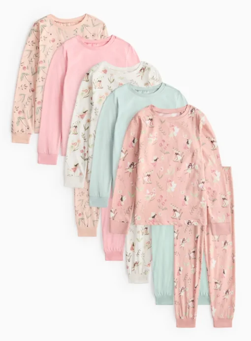 Floral & Fairy Print Pyjama Sets 5 Pack 1-2 years