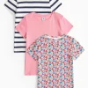 Floral & Stripe Ribbed T Shirt 3 Pack 5 years