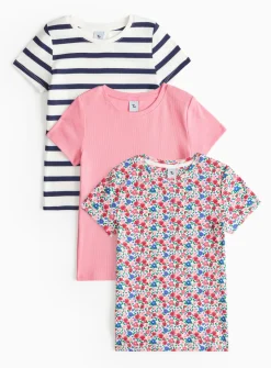Floral & Stripe Ribbed T Shirt 3 Pack 5 years