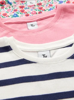 Floral & Stripe Ribbed T Shirt 3 Pack 5 years