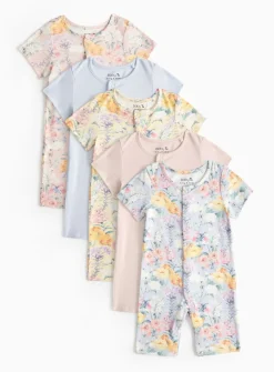 Floral Print Ribbed Rompers 5 Pack 2-3 years