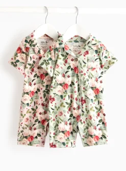 Floral Printed Short Sleeve Rompers 2 Pack Up to 3 mths