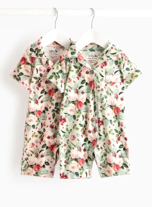 Floral Printed Short Sleeve Rompers 2 Pack Up to 3 mths