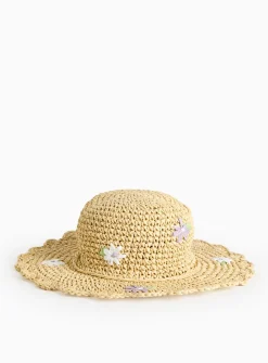 Flower Detail Straw Sun Hat 6-9 years