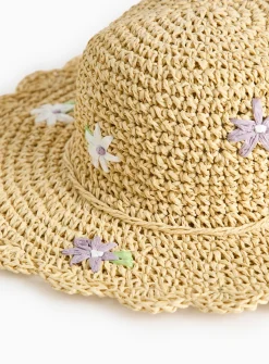 Flower Detail Straw Sun Hat 6-9 years