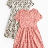 Flower Print Short Sleeve Jersey Dress 2 Pack 5 years