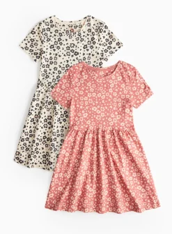 Flower Print Short Sleeve Jersey Dress 2 Pack 5 years