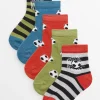 Football & Stripe Print Ankle Socks 5 Pack 6-8.5