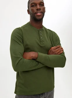 Forest Green Long Sleeve Henley T-Shirt XXL